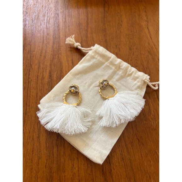 For Love and Lemons Loop Fringe Earrings in White Statement Loop in White / Gold - Picture 4 of 4